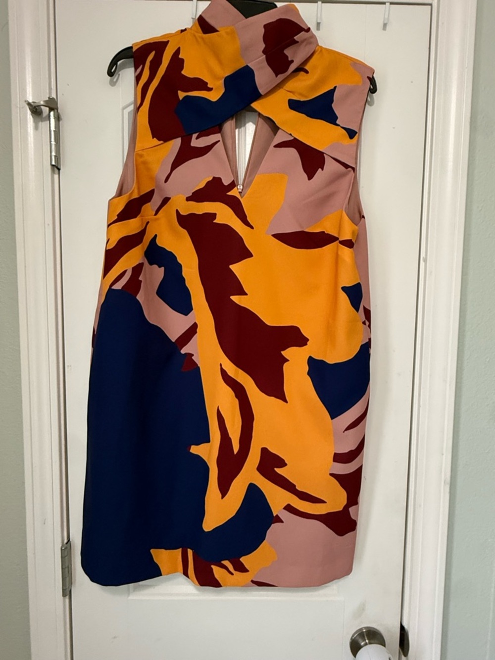 C/MEO Collective Abstract Colorblock Shift Dress in Mustard, Blush & Navy